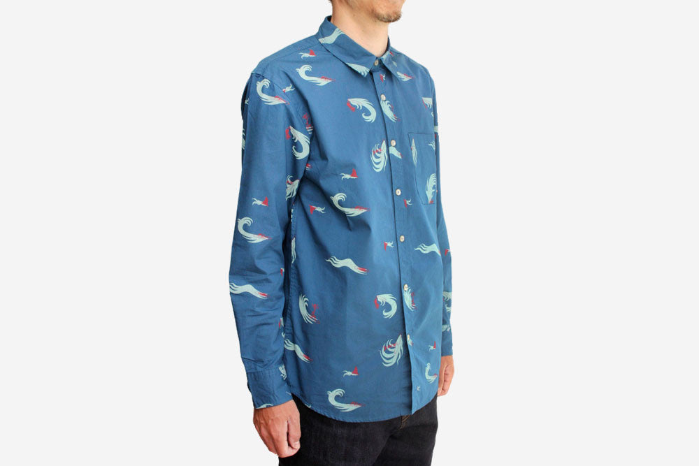 SURF PRINT LONG SLEEVE BUTTON UP - Ocean Surf Print