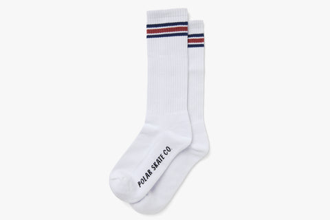 STRIPE SOCKS LONG - White/Navy/Rust FA21