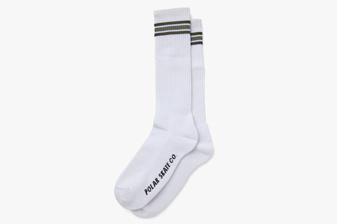 STRIPE SOCKS LONG - White/Uniform Green FA21